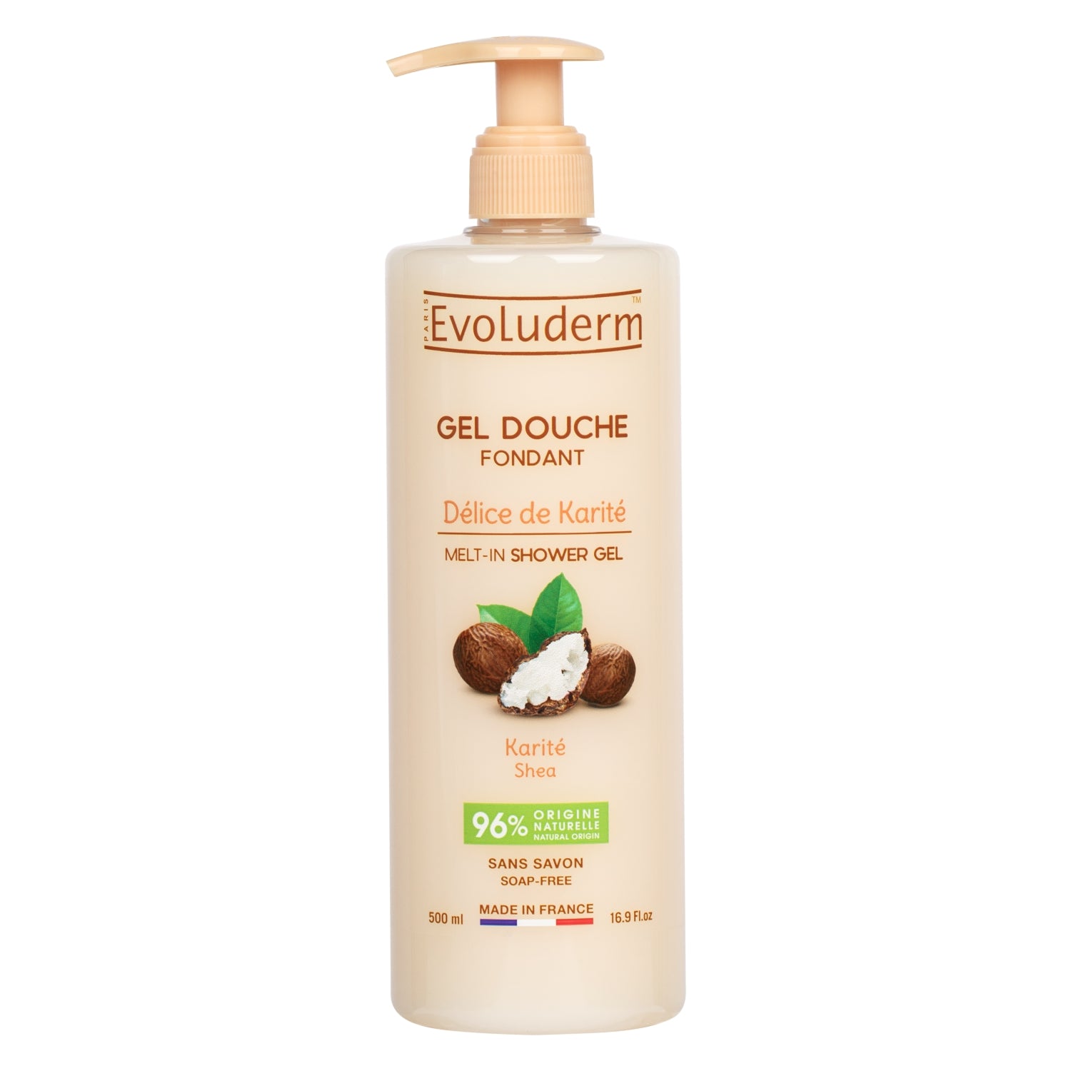 Evoluderm Gel Douche Surgras Hydratant Shower Gel Dry Skin 500ml + Evoluderm Eau Micellaire Démaquillante Cleansing Water Sensitive Skin 250ml + Evoluderm Gel Douche Fondant Délice de Karité Shea Butter Shower Gel 500ml (3pc Combo)