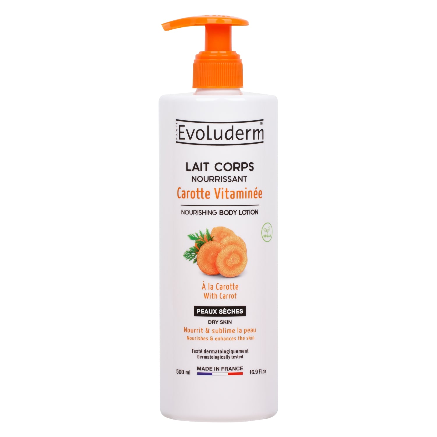 Evoluderm Lait Corps Nourrissant Carotte Vitaminée 500ml + Evoluderm Démaq Doux Yeux 250ml + Evoluderm Gel Douche Surgras Hydratant 500ml (3pc Combo)