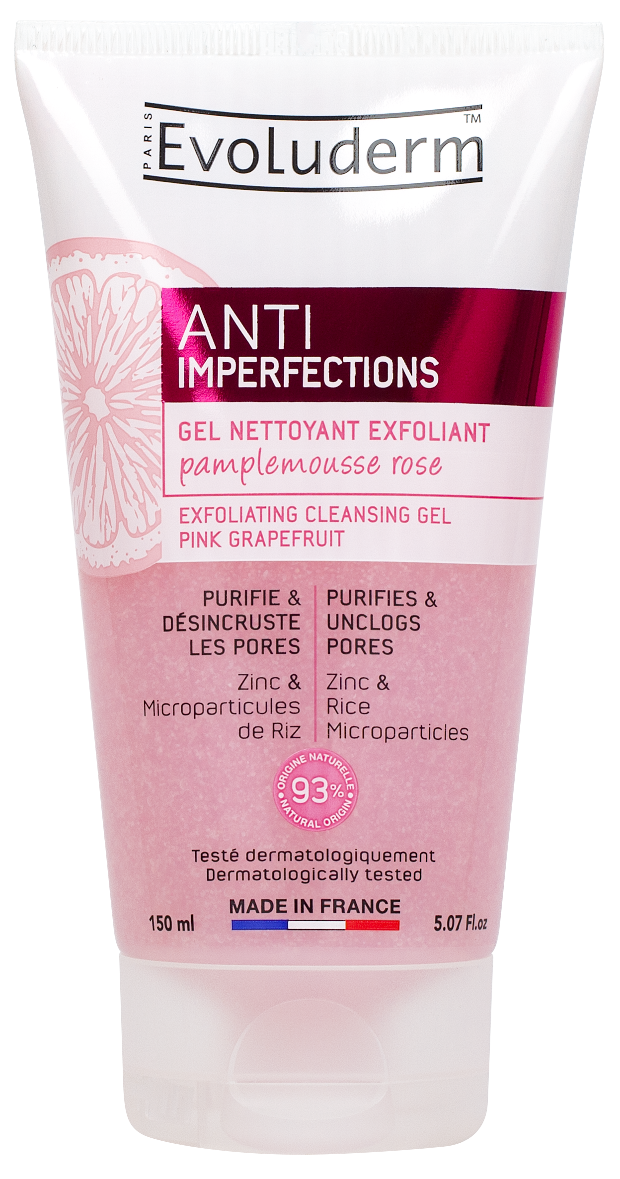 Evoluderm Micellar Cleansing Water for Dry &amp; Sensitive Skin 500ml (Pack of 2) + Anti‑Imperfections Exfoliating Cleansing Gel with Pink Grapefruit &amp; Zinc 150ml | Made in France (3pc Combo)