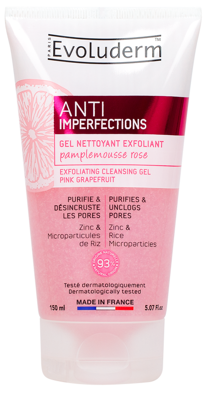 Evoluderm Micellar Cleansing Water for Dry &amp; Sensitive Skin 500ml (Pack of 2) + Anti‑Imperfections Exfoliating Cleansing Gel with Pink Grapefruit &amp; Zinc 150ml | Made in France (3pc Combo)
