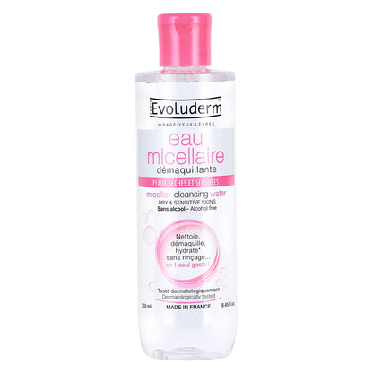 Evoluderm Body Lotion Monoi à la Folie 500ml + Evoluderm Shower Gel Monoi à la Folie 500ml + Evoluderm Micellar Water Dry &amp; Sensitive Skin 250ml (3pc Combo) Dermatologically Tested, Made in France