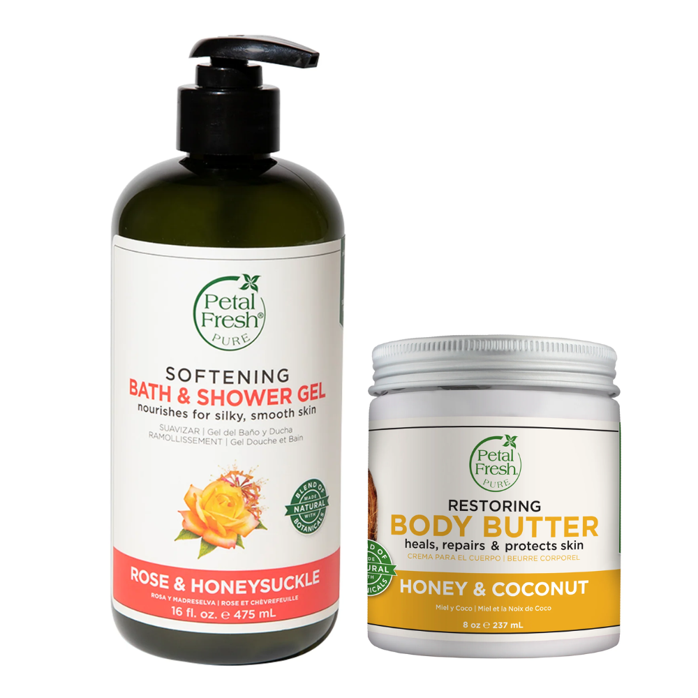 Petal Fresh Rose & Honeysuckle Shower Gel + Restoring Body Butter Combo