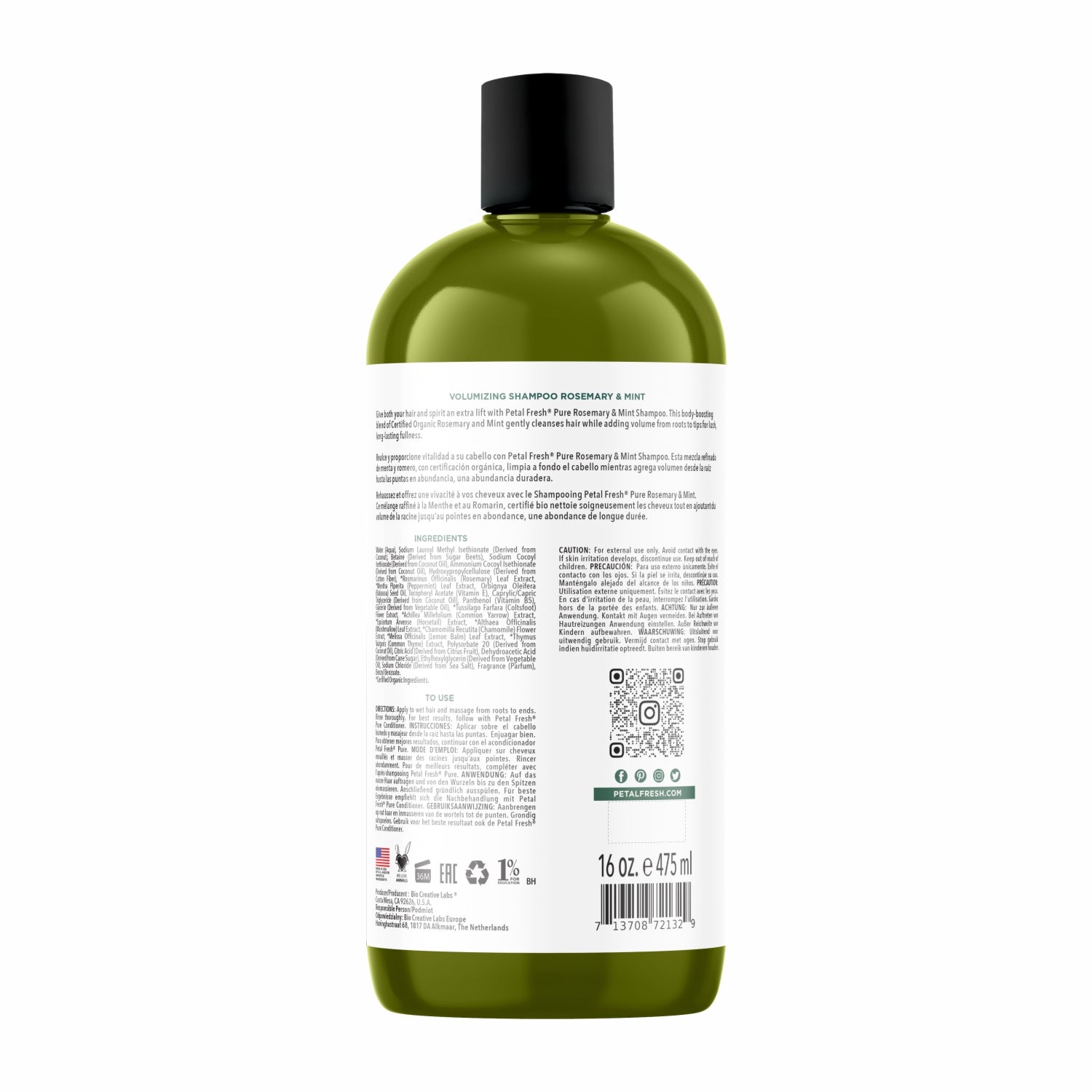 Petal Fresh Pure Volumizing Shampoo, Rosemary &amp; Mint, 475 ml – Vegan &amp; Sulphate Free