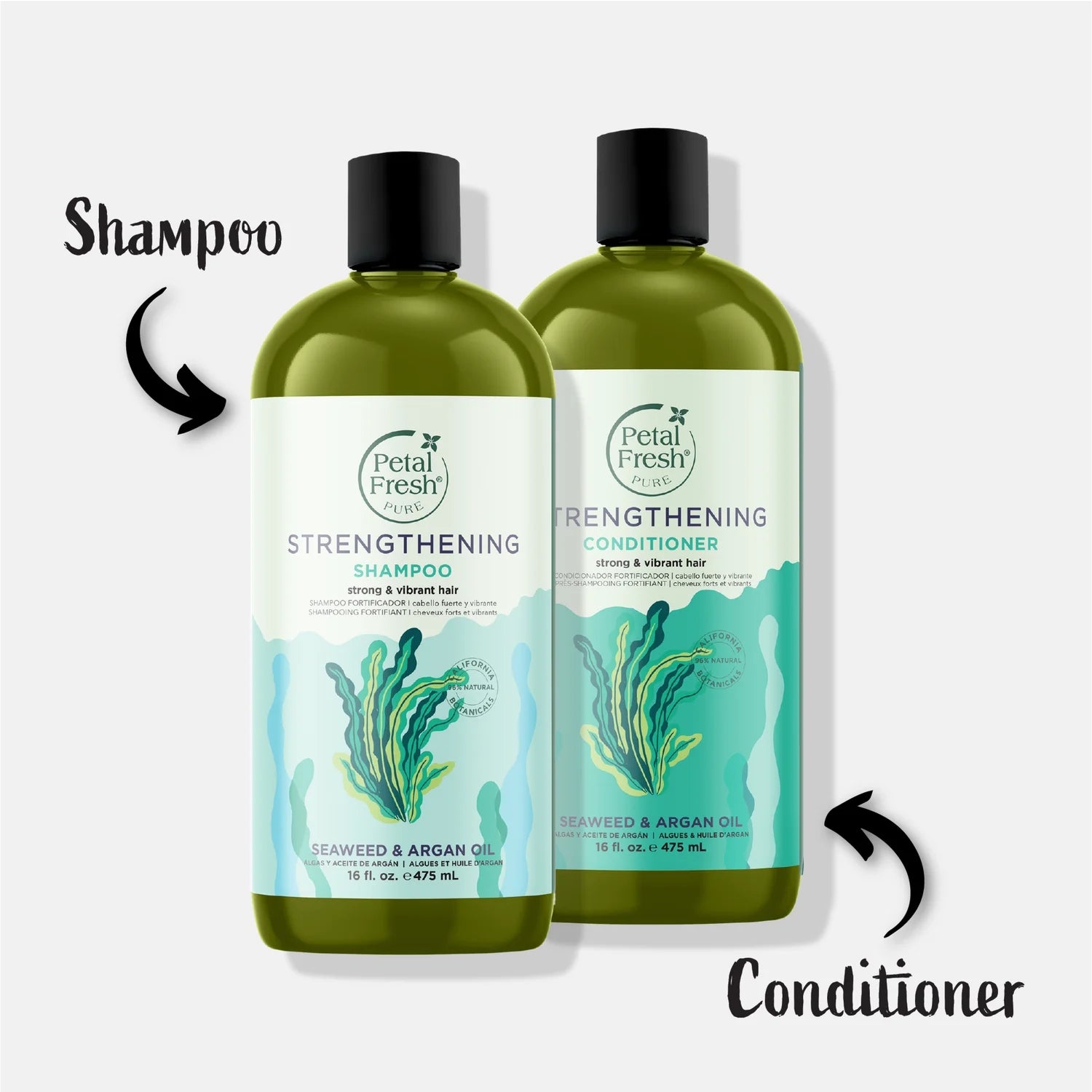 Petal Fresh Pure Strengthening Shampoo, Seaweed &amp; Argan Oil, 16 fl oz (475 ml)