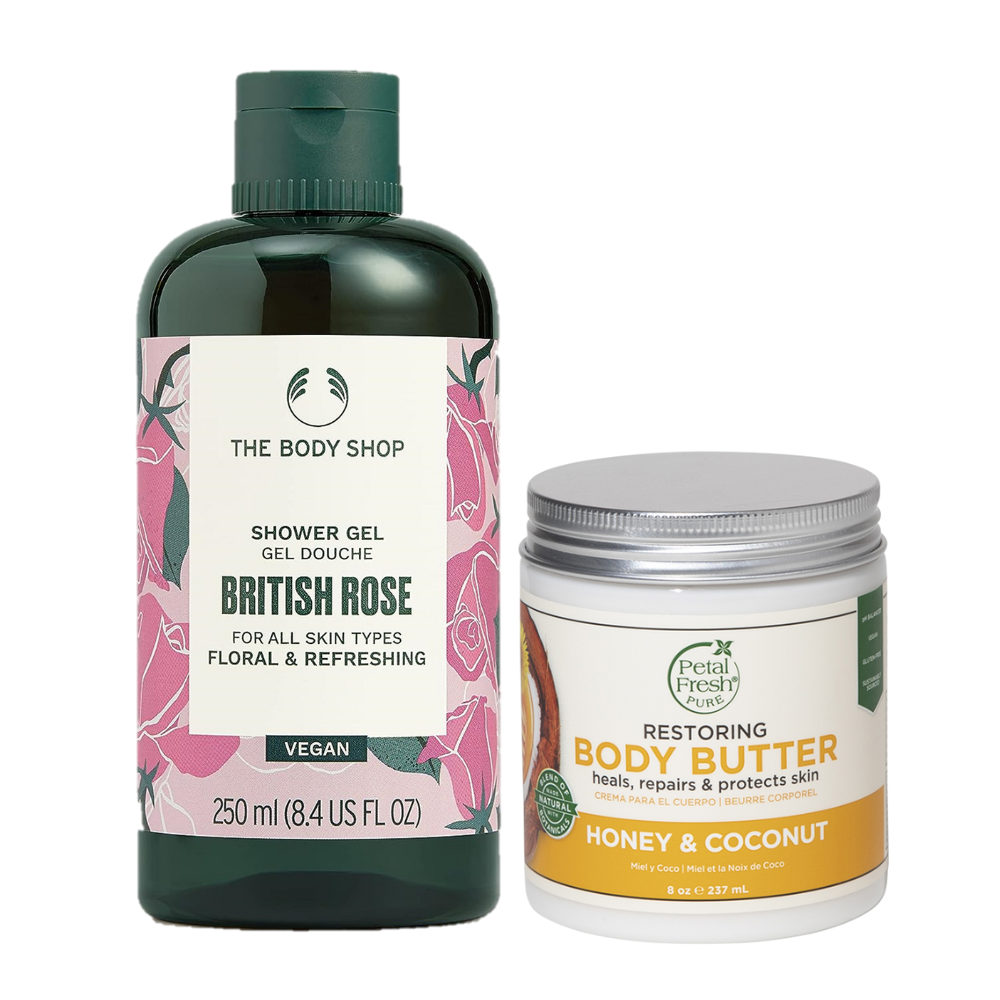 British Rose Shower Gel + Honey & Coconut Body Butter Combo