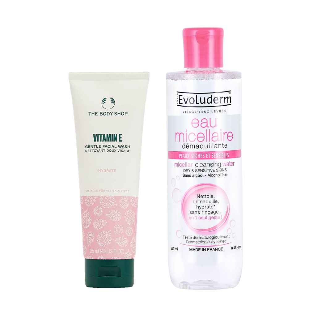 Vitamin E Gentle Face Wash + Micellar Cleansing Water for Dry &amp; Sensitive Skin Combo