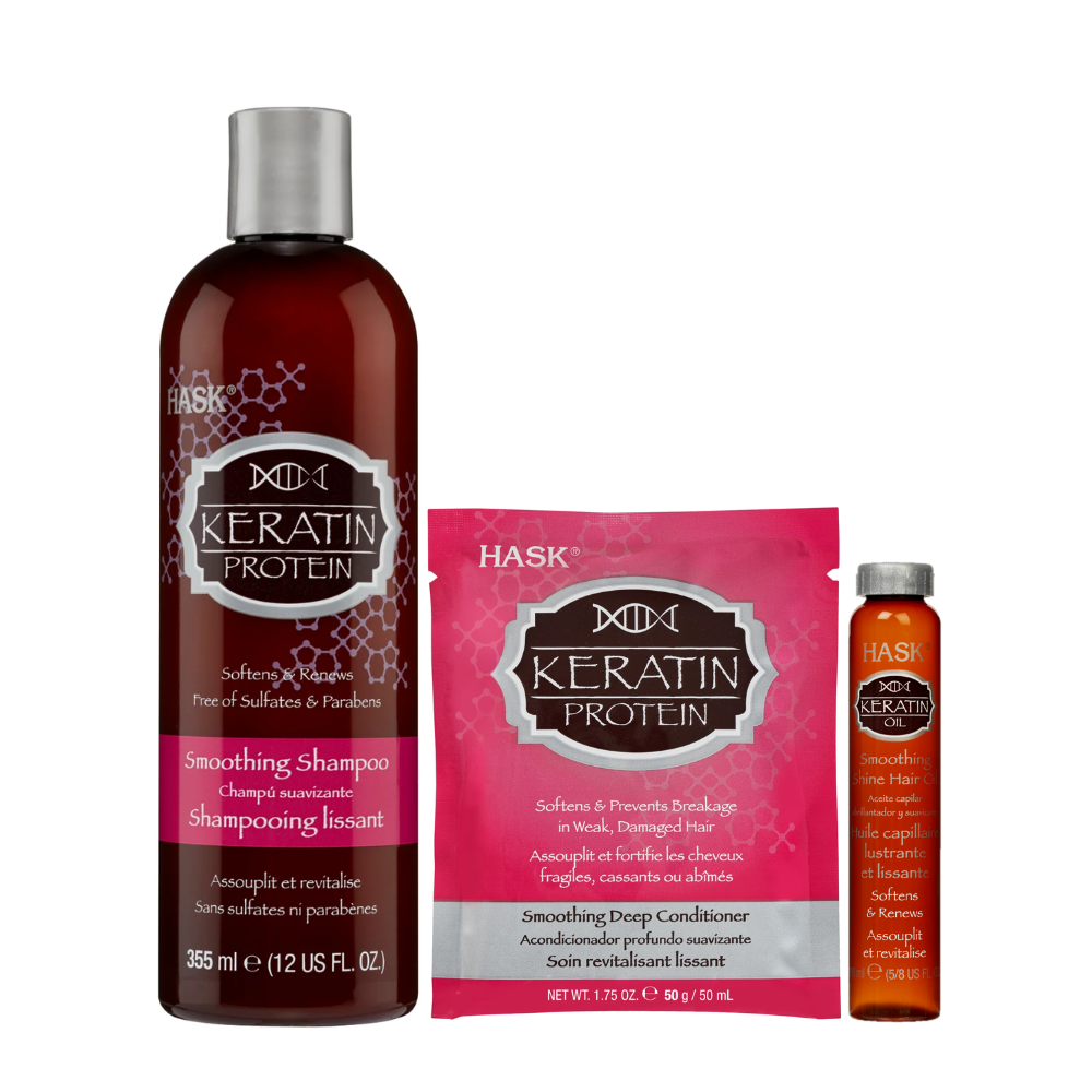 Hask Keratin Smoothing Shampoo + Deep Conditioner + Hair Oil Combo