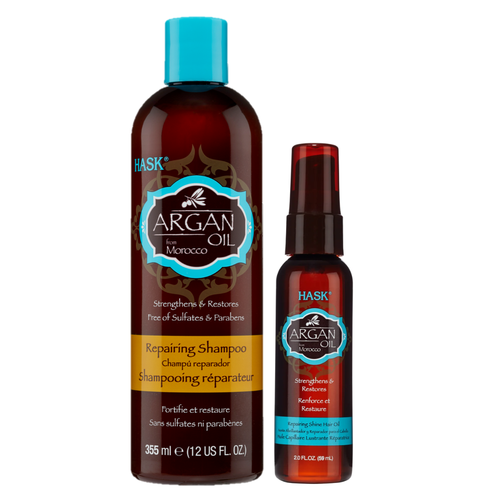 Hask Argan Oil Repairing Shampoo + Hair Oil Combo