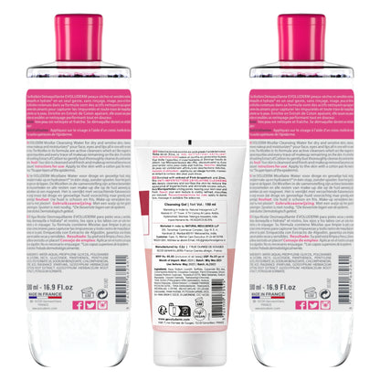 Evoluderm Micellar Cleansing Water for Dry &amp; Sensitive Skin 500ml (Pack of 2) + Anti‑Imperfections Exfoliating Cleansing Gel with Pink Grapefruit &amp; Zinc 150ml | Made in France (3pc Combo)