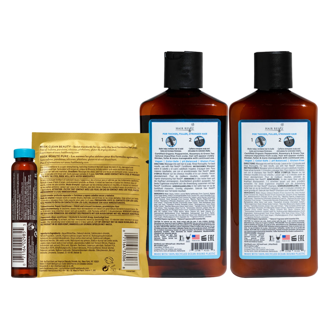 Hair Resq Original Formula Thickening Shampoo 355ml + Thickening Conditioner + HASK Argan Oil Repairing Deep Conditioner 50g + HASK Argan Oil 18ml Vial (4pc Combo Set)