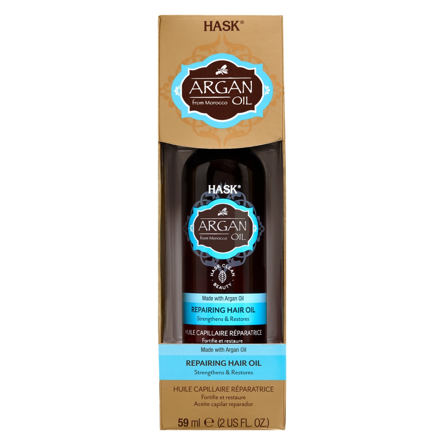 HASK Argan Oil Repairing Shampoo 355ml + HASK Argan Oil 5‑in‑1 Leave‑In Spray 175ml + HASK Argan Oil Repairing Deep Conditioner 50g + HASK Argan Oil Repairing Hair Oil 59ml (4pc Combo)